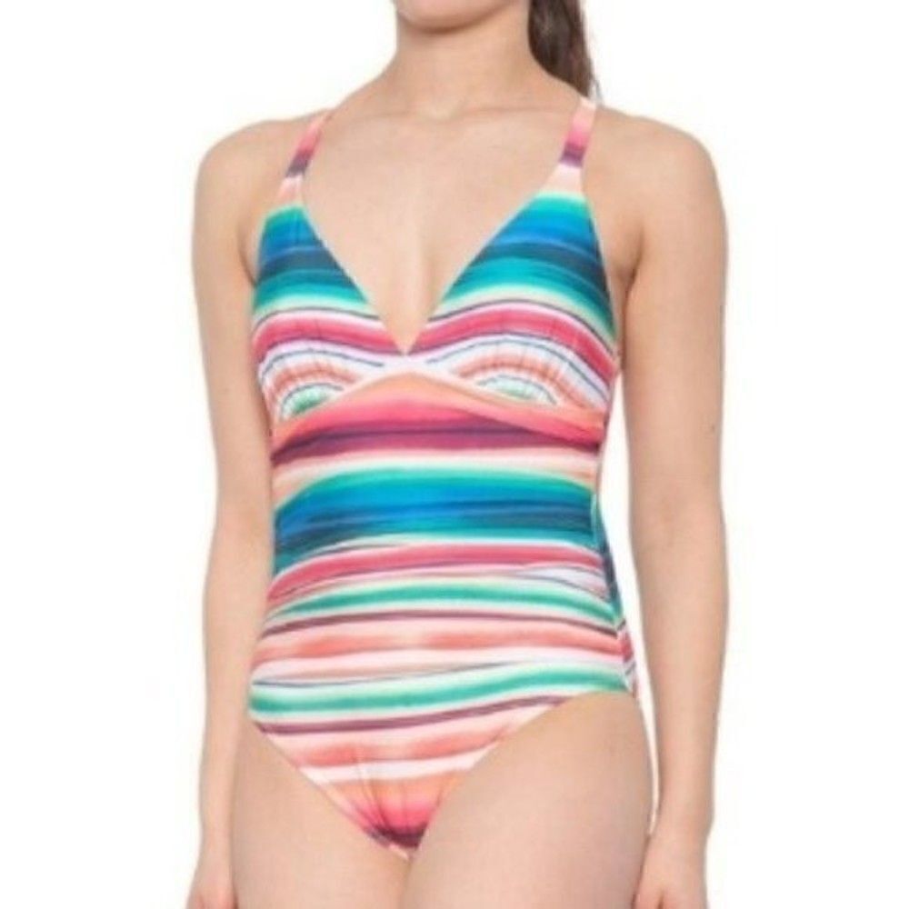 La Blanca Solar stripe Mio one piece swimsuit Medium BoxA